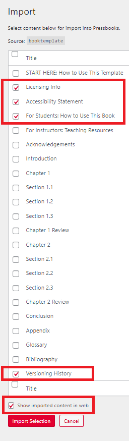 Upon import, you are provided the opportunity to select the specific items to import.