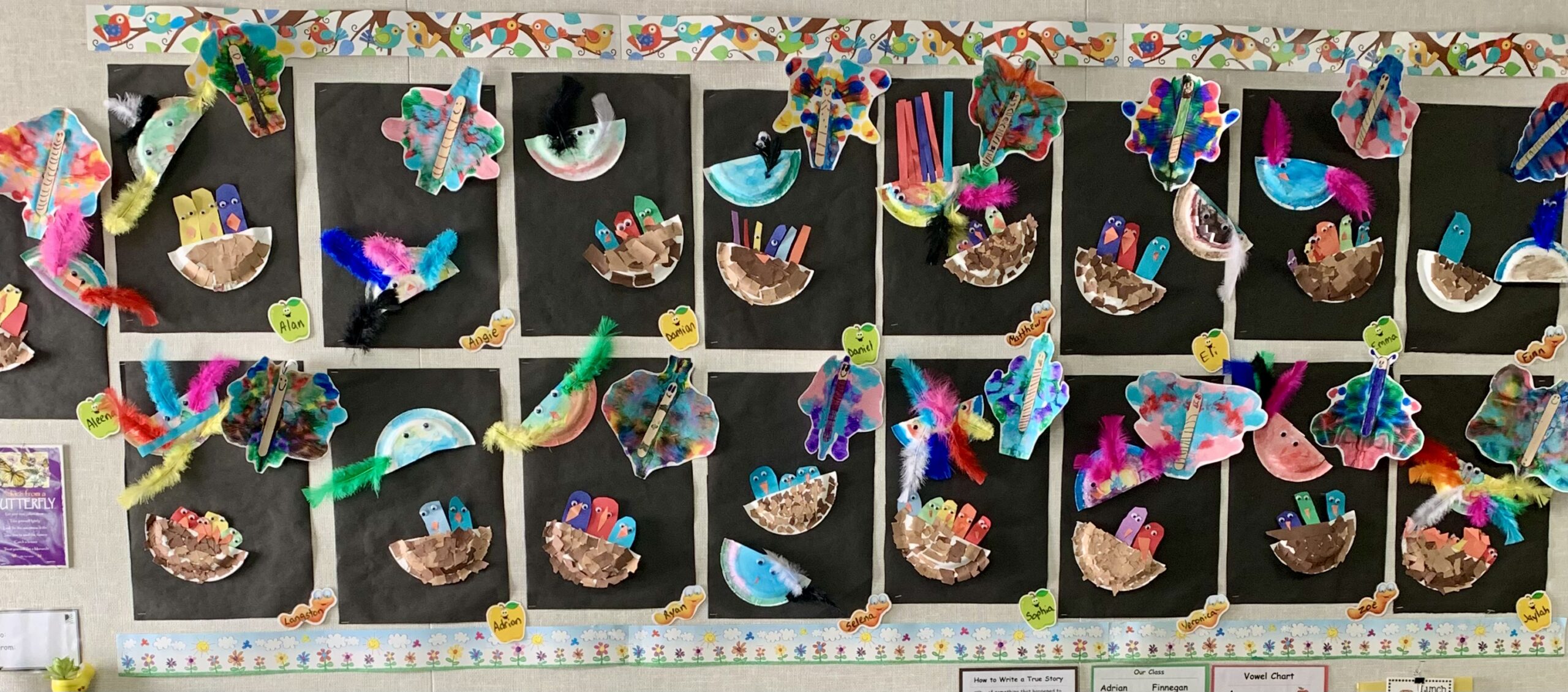 Bulletin board of children's artwork.