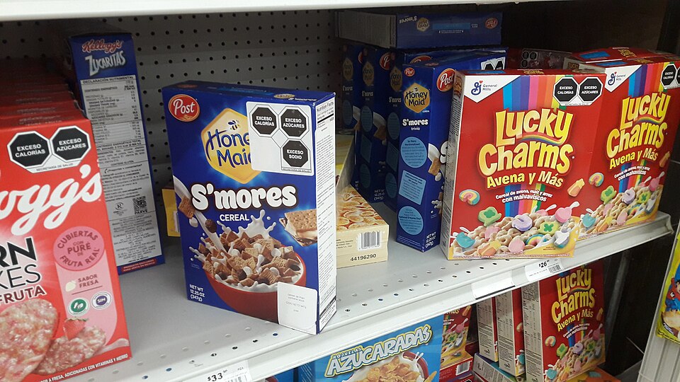 Boxes of cereal on store shelf