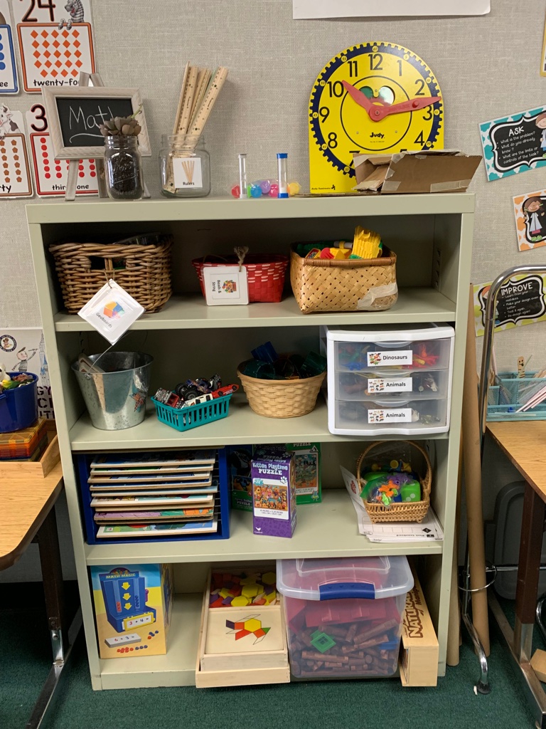 Shelf of math manipulatives