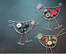 3 bird shaped designs made from wire and buttons