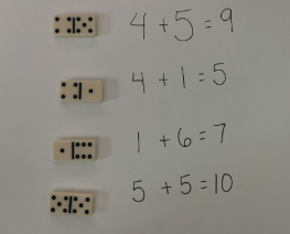 White paper with dominos and representative math problems