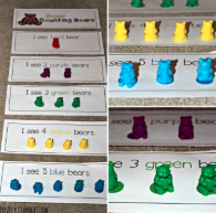 Sheets for counting and matching colored bears