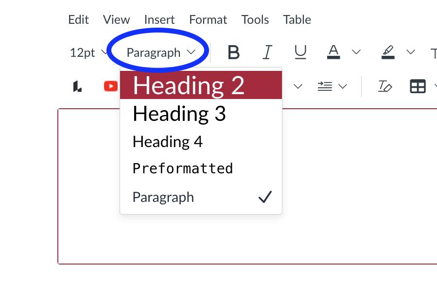 Heading option in rich content editor