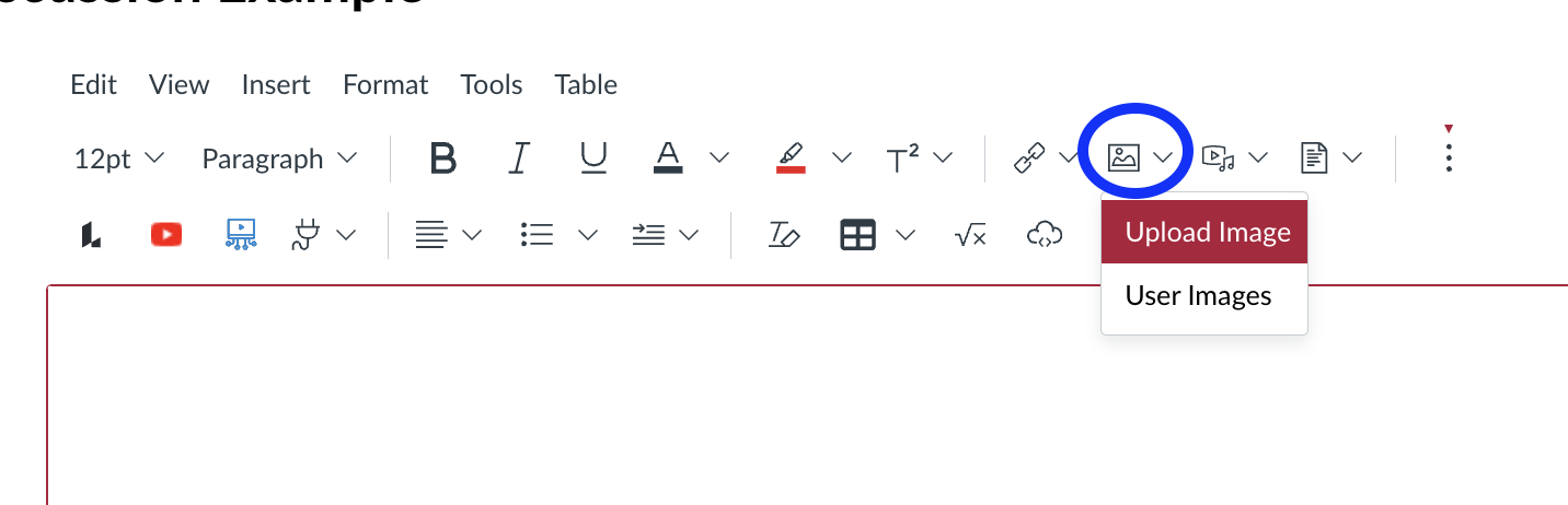 Image upload using the Canvas rich content editor.