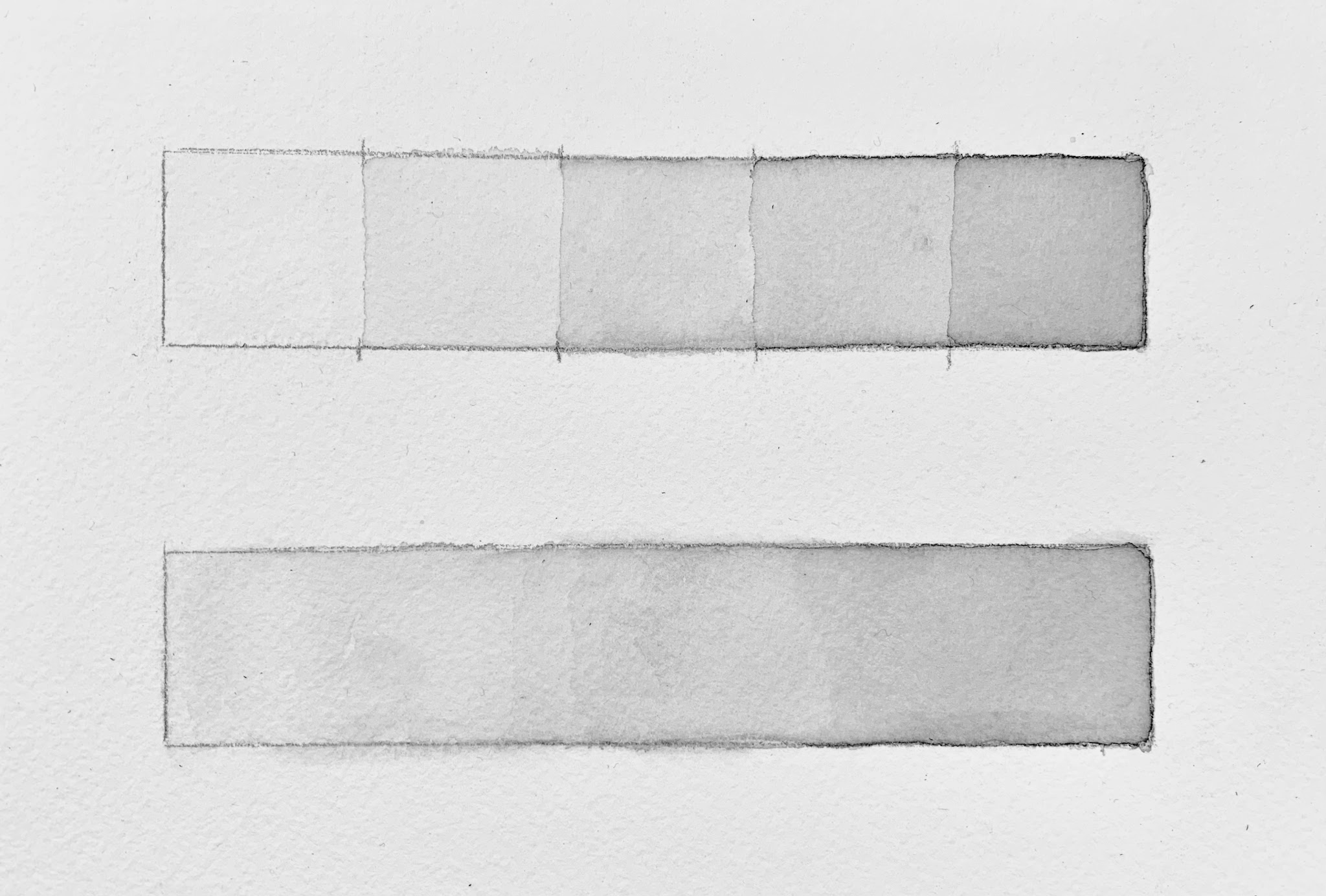 One grayscale gradient bar displays gradual shading transitions from light to dark. The bar is divided into five distinct squares with increasing darkness.