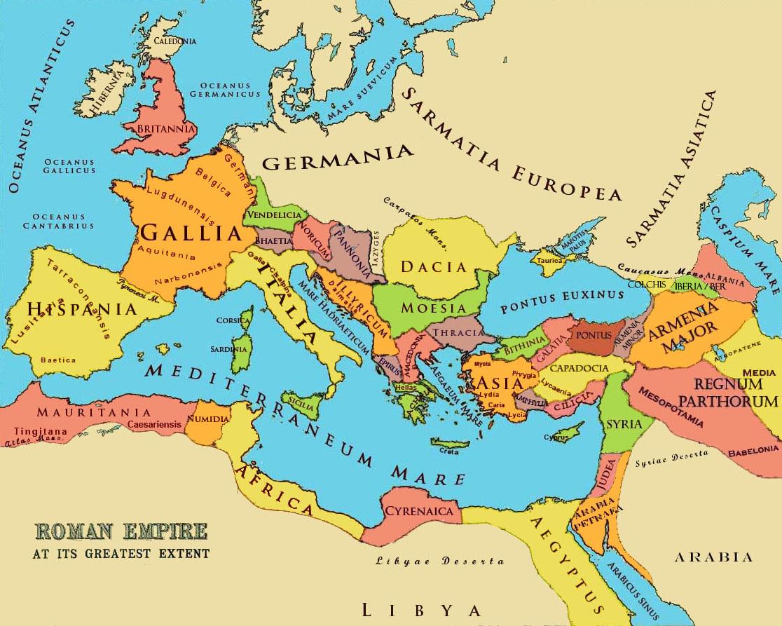 A map of the Roman Empire at its height