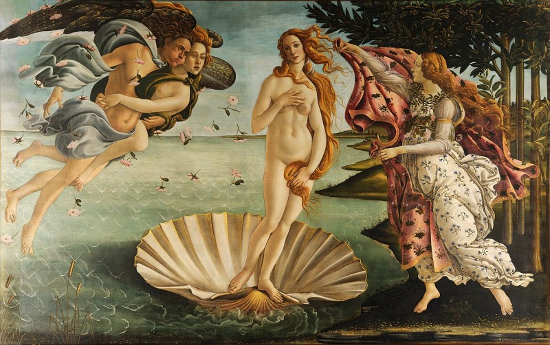 This is an image of the Birth of Venus by Botticelli. Venus is in the center standing in a clam shell