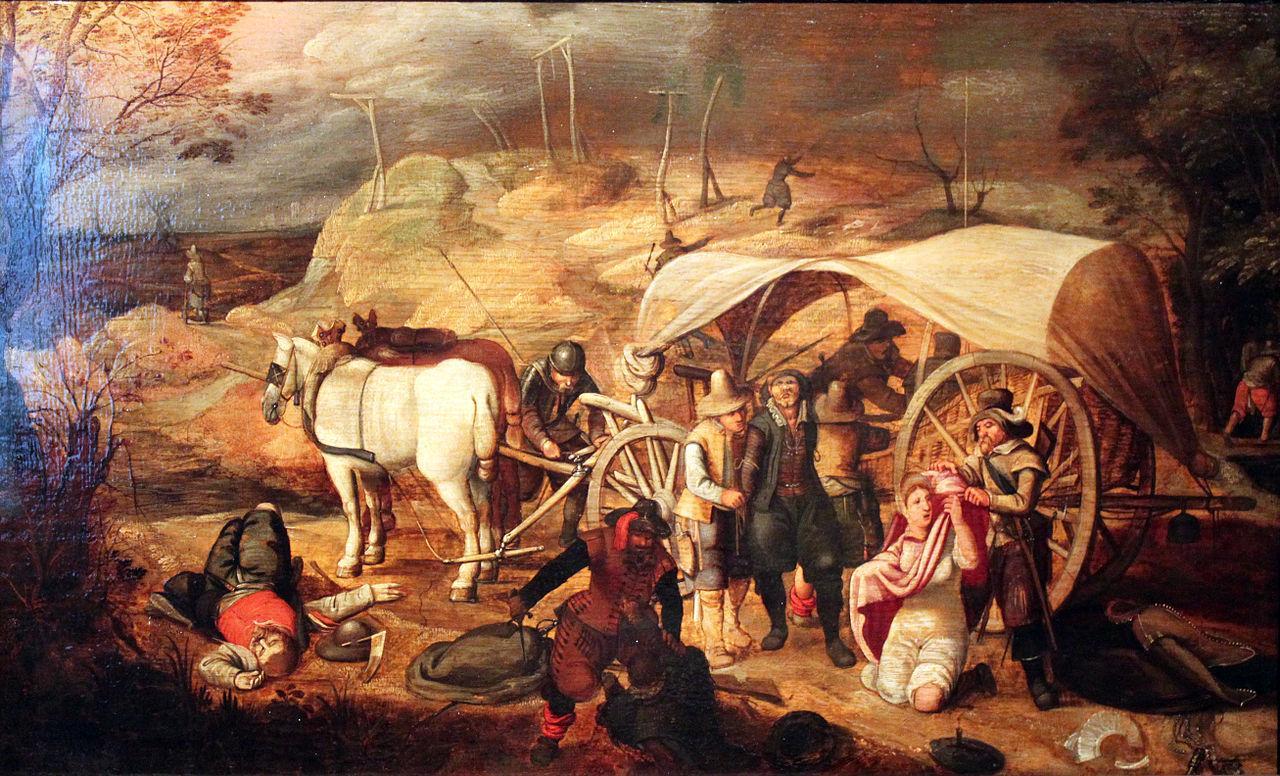 Painting of the robbing and raping of bystanders by soldiers during the 30 Years' War.