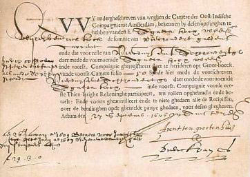 Early stock certificate in handwritten Dutch.