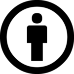 A small, genderless human icon inside a white circle with a black border. This icon is used to denote the Attribution CC license.